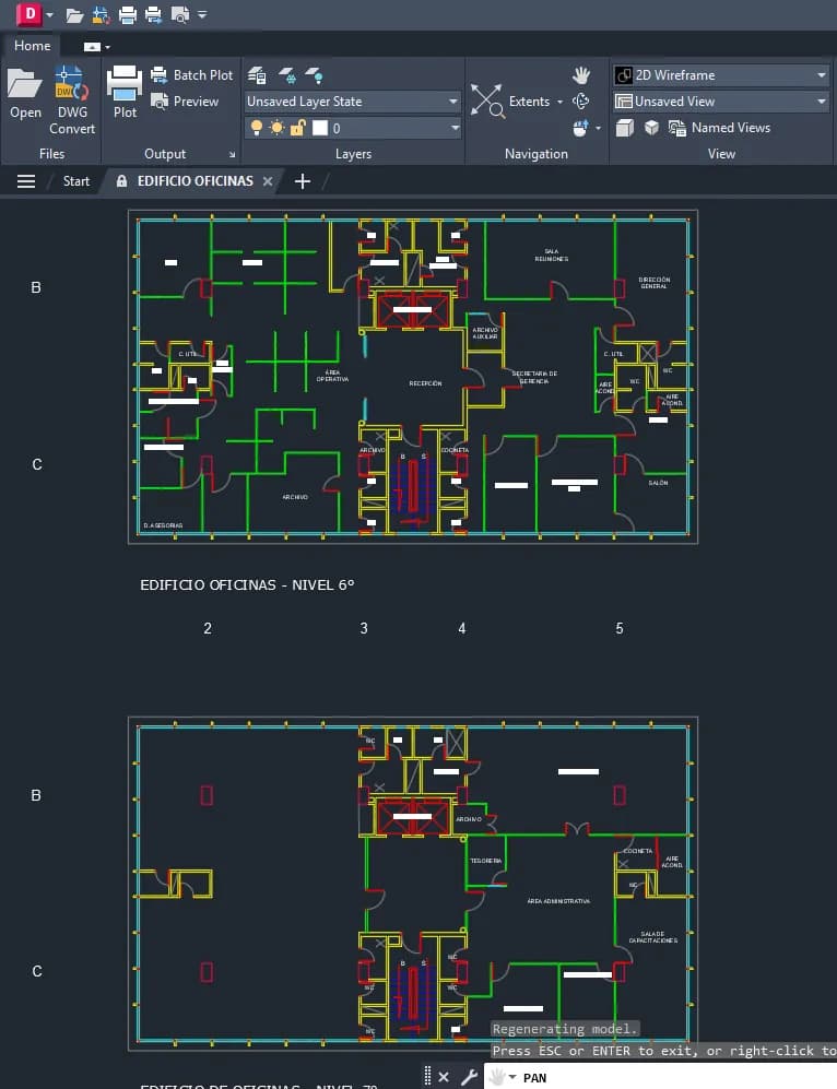 A window selection rectangle drawn around a single floor plan in the AutoCAD viewport